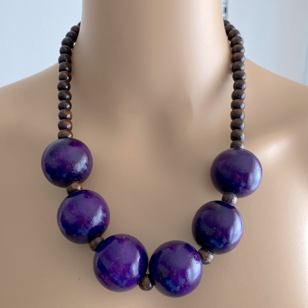 Vintage 70s Large Wood Bead Necklace 🔥 Funky Chic 🔥